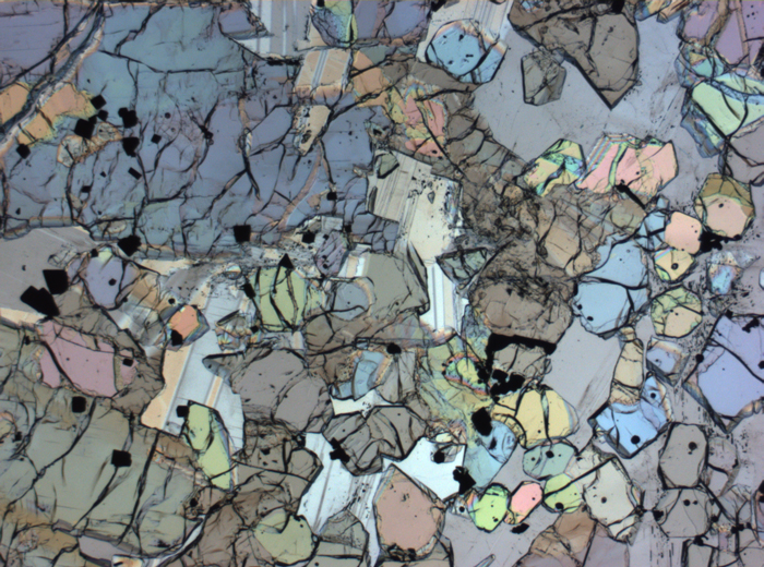 Thin Section Photograph of Apollo 12 Sample 12005,57 in Plane-Polarized Light at 2.5x Magnification and 2.85 mm Field of View (View #25)
