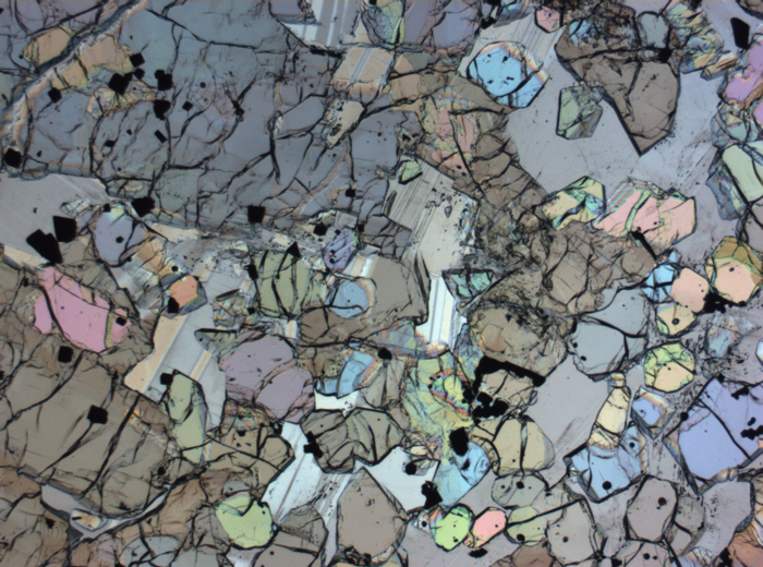 Thin Section Photograph of Apollo 12 Sample 12005,57 in Plane-Polarized Light at 2.5x Magnification and 2.85 mm Field of View (View #27)