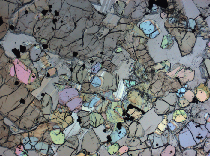 Thin Section Photograph of Apollo 12 Sample 12005,57 in Plane-Polarized Light at 2.5x Magnification and 2.85 mm Field of View (View #29)
