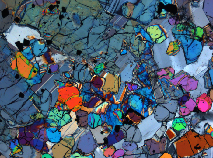 Thin Section Photograph of Apollo 12 Sample 12005,57 in Cross-Polarized Light at 2.5x Magnification and 2.85 mm Field of View (View #30)