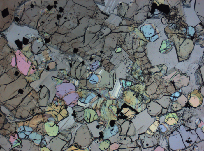 Thin Section Photograph of Apollo 12 Sample 12005,57 in Plane-Polarized Light at 2.5x Magnification and 2.85 mm Field of View (View #30)