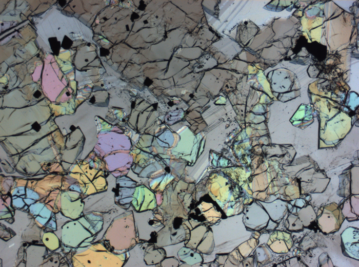Thin Section Photograph of Apollo 12 Sample 12005,57 in Plane-Polarized Light at 2.5x Magnification and 2.85 mm Field of View (View #33)