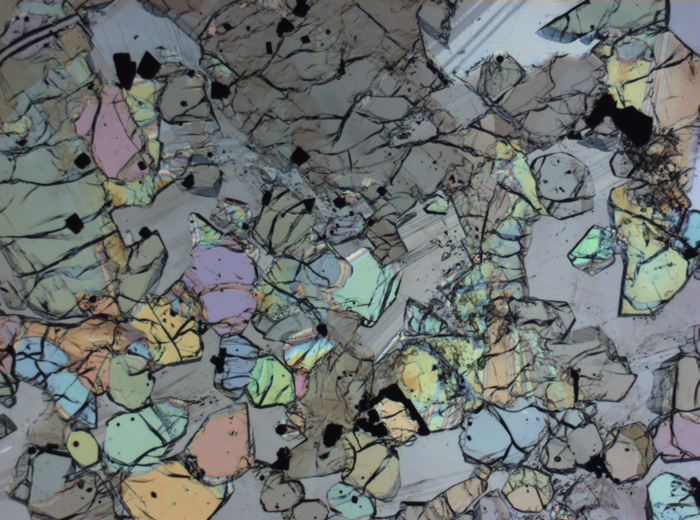 Thin Section Photograph of Apollo 12 Sample 12005,57 in Plane-Polarized Light at 2.5x Magnification and 2.85 mm Field of View (View #34)