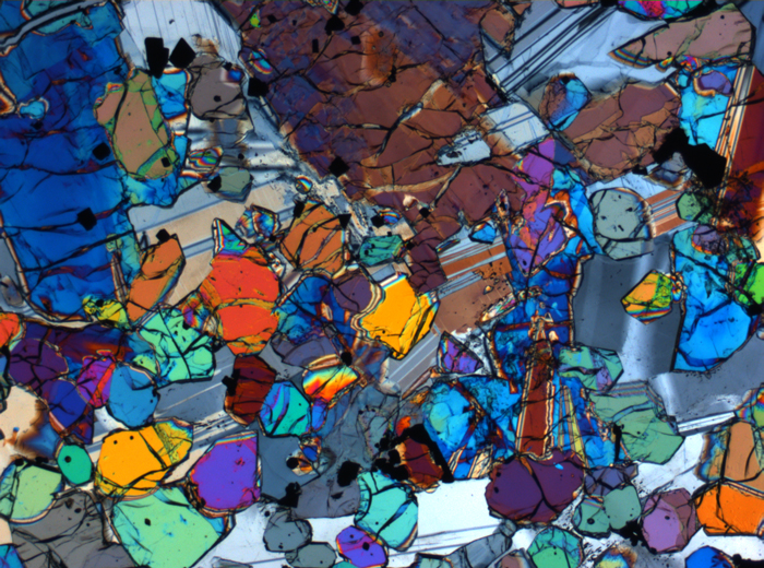 Thin Section Photograph of Apollo 12 Sample 12005,57 in Cross-Polarized Light at 2.5x Magnification and 2.85 mm Field of View (View #35)