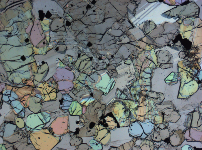 Thin Section Photograph of Apollo 12 Sample 12005,57 in Plane-Polarized Light at 2.5x Magnification and 2.85 mm Field of View (View #35)