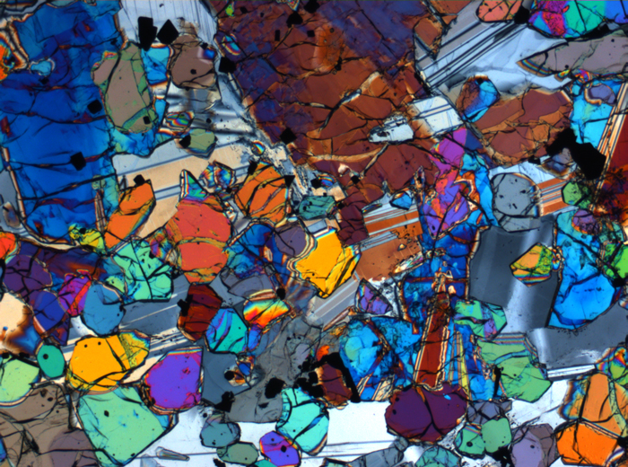 Thin Section Photograph of Apollo 12 Sample 12005,57 in Cross-Polarized Light at 2.5x Magnification and 2.85 mm Field of View (View #36)