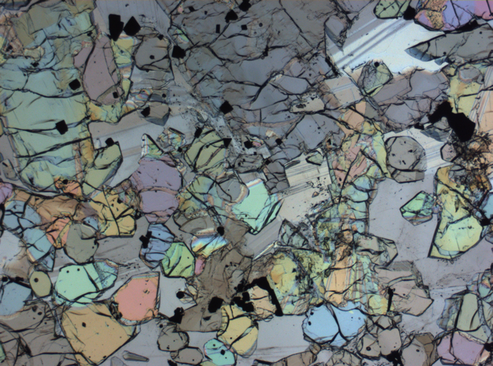 Thin Section Photograph of Apollo 12 Sample 12005,57 in Plane-Polarized Light at 2.5x Magnification and 2.85 mm Field of View (View #36)