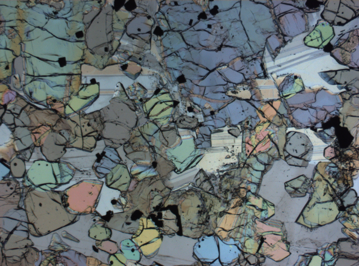 Thin Section Photograph of Apollo 12 Sample 12005,57 in Plane-Polarized Light at 2.5x Magnification and 2.85 mm Field of View (View #39)
