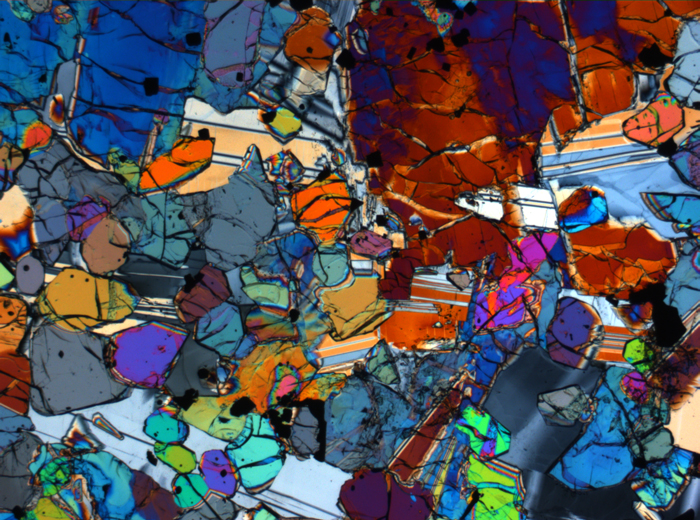 Thin Section Photograph of Apollo 12 Sample 12005,57 in Cross-Polarized Light at 2.5x Magnification and 2.85 mm Field of View (View #41)