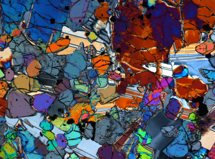 Thin Section Photograph of Apollo 12 Sample 12005,57 in Cross-Polarized Light at 2.5x Magnification and 2.85 mm Field of View (View #42)