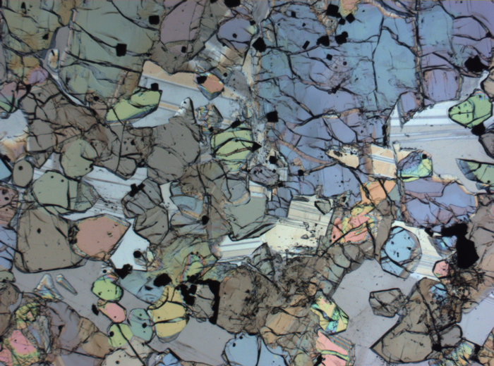 Thin Section Photograph of Apollo 12 Sample 12005,57 in Plane-Polarized Light at 2.5x Magnification and 2.85 mm Field of View (View #42)