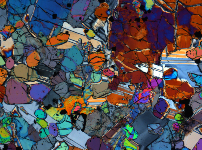 Thin Section Photograph of Apollo 12 Sample 12005,57 in Cross-Polarized Light at 2.5x Magnification and 2.85 mm Field of View (View #43)