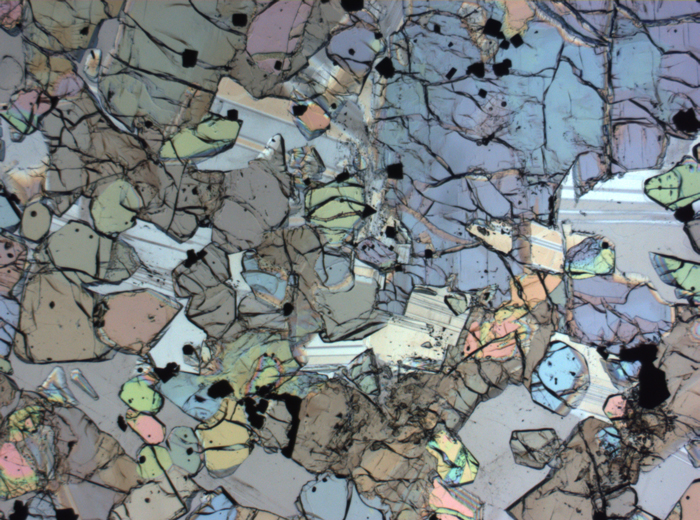 Thin Section Photograph of Apollo 12 Sample 12005,57 in Plane-Polarized Light at 2.5x Magnification and 2.85 mm Field of View (View #43)