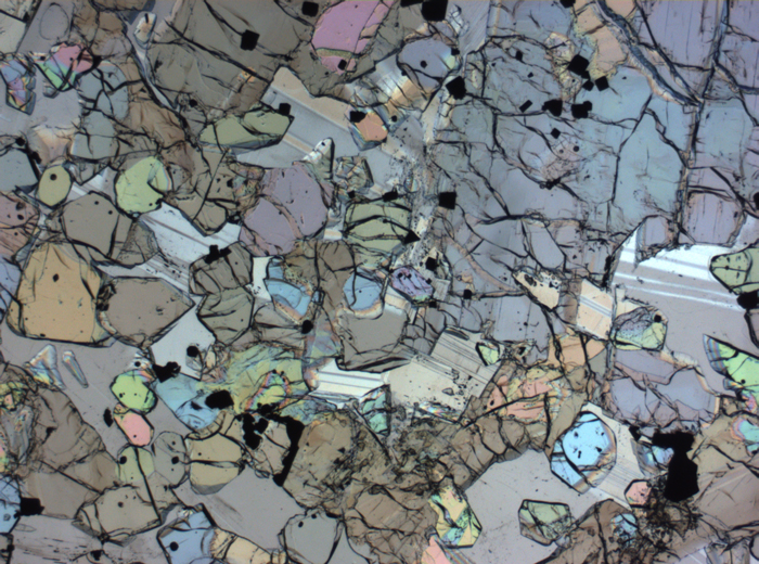 Thin Section Photograph of Apollo 12 Sample 12005,57 in Plane-Polarized Light at 2.5x Magnification and 2.85 mm Field of View (View #45)