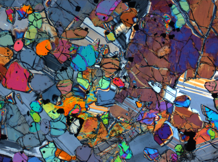 Thin Section Photograph of Apollo 12 Sample 12005,57 in Cross-Polarized Light at 2.5x Magnification and 2.85 mm Field of View (View #46)