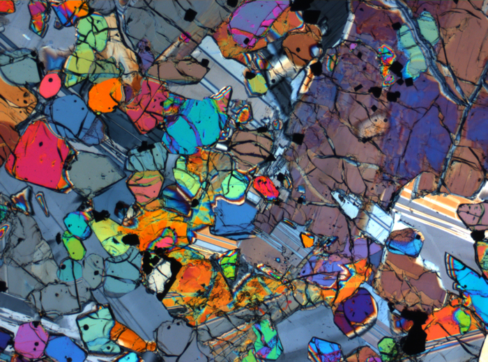 Thin Section Photograph of Apollo 12 Sample 12005,57 in Cross-Polarized Light at 2.5x Magnification and 2.85 mm Field of View (View #47)