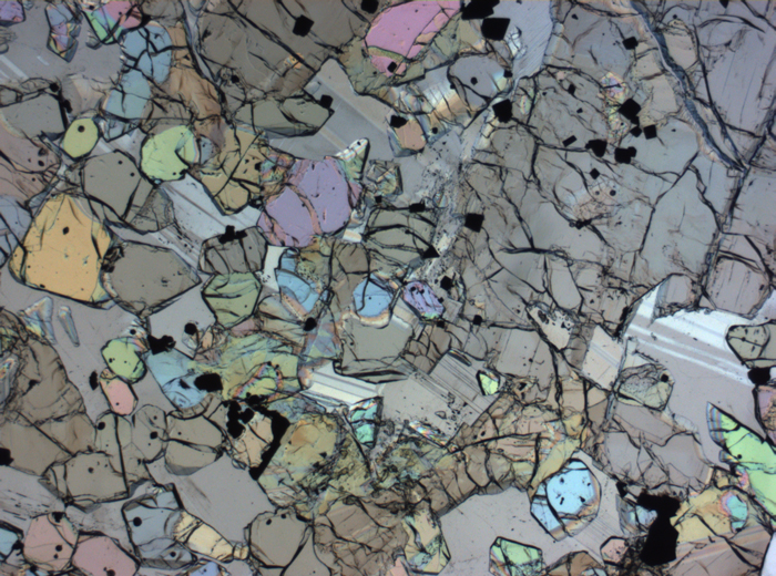 Thin Section Photograph of Apollo 12 Sample 12005,57 in Plane-Polarized Light at 2.5x Magnification and 2.85 mm Field of View (View #47)