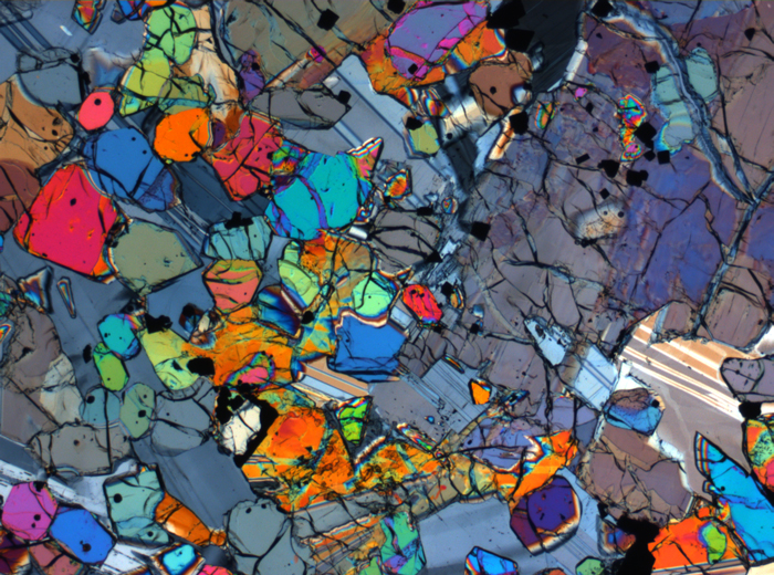 Thin Section Photograph of Apollo 12 Sample 12005,57 in Cross-Polarized Light at 2.5x Magnification and 2.85 mm Field of View (View #48)