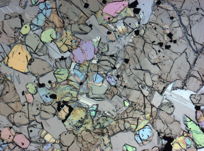 Thin Section Photograph of Apollo 12 Sample 12005,57 in Plane-Polarized Light at 2.5x Magnification and 2.85 mm Field of View (View #48)