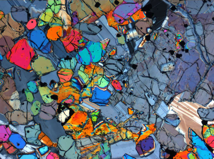 Thin Section Photograph of Apollo 12 Sample 12005,57 in Cross-Polarized Light at 2.5x Magnification and 2.85 mm Field of View (View #49)