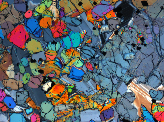 Thin Section Photograph of Apollo 12 Sample 12005,57 in Cross-Polarized Light at 2.5x Magnification and 2.85 mm Field of View (View #50)
