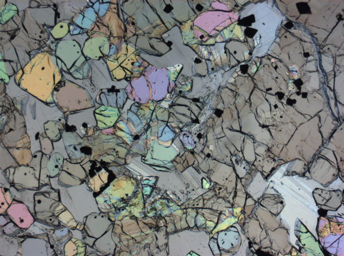 Thin Section Photograph of Apollo 12 Sample 12005,57 in Plane-Polarized Light at 2.5x Magnification and 2.85 mm Field of View (View #50)