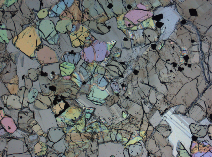 Thin Section Photograph of Apollo 12 Sample 12005,57 in Plane-Polarized Light at 2.5x Magnification and 2.85 mm Field of View (View #51)