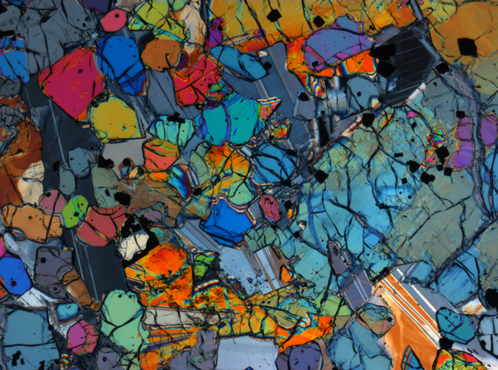 Thin Section Photograph of Apollo 12 Sample 12005,57 in Cross-Polarized Light at 2.5x Magnification and 2.85 mm Field of View (View #52)