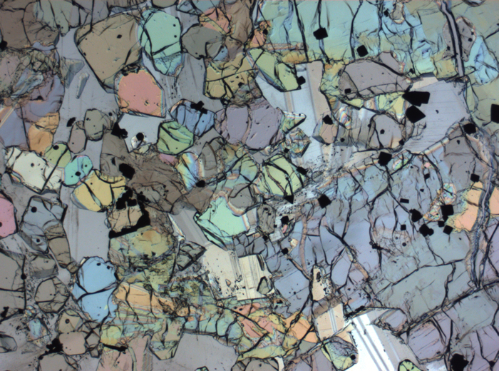 Thin Section Photograph of Apollo 12 Sample 12005,57 in Plane-Polarized Light at 2.5x Magnification and 2.85 mm Field of View (View #55)