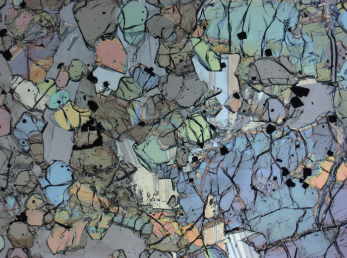 Thin Section Photograph of Apollo 12 Sample 12005,57 in Plane-Polarized Light at 2.5x Magnification and 2.85 mm Field of View (View #57)
