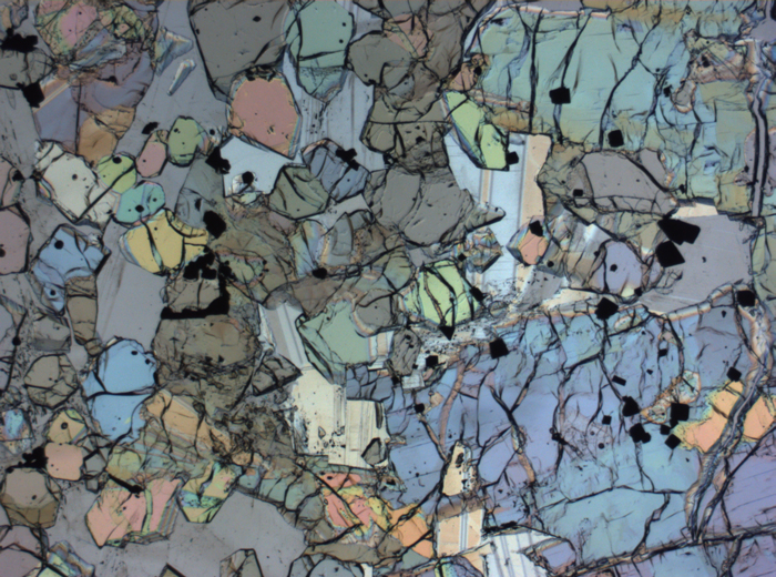 Thin Section Photograph of Apollo 12 Sample 12005,57 in Plane-Polarized Light at 2.5x Magnification and 2.85 mm Field of View (View #58)