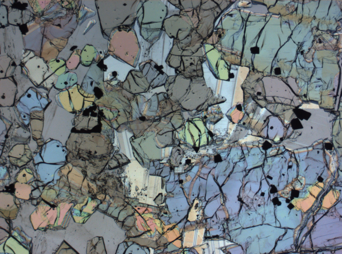 Thin Section Photograph of Apollo 12 Sample 12005,57 in Plane-Polarized Light at 2.5x Magnification and 2.85 mm Field of View (View #59)