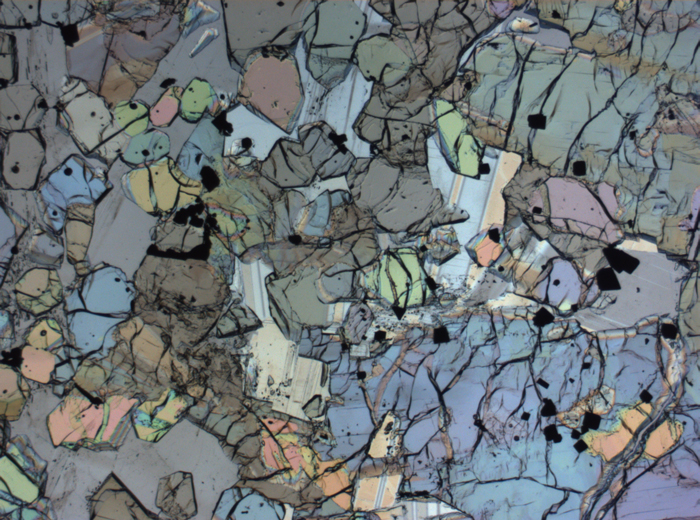 Thin Section Photograph of Apollo 12 Sample 12005,57 in Plane-Polarized Light at 2.5x Magnification and 2.85 mm Field of View (View #60)