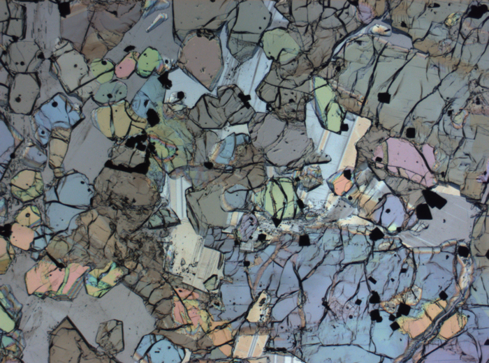 Thin Section Photograph of Apollo 12 Sample 12005,57 in Plane-Polarized Light at 2.5x Magnification and 2.85 mm Field of View (View #61)