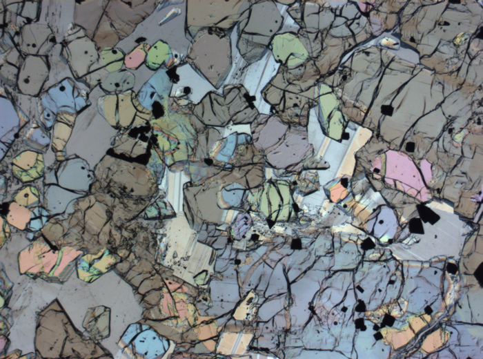 Thin Section Photograph of Apollo 12 Sample 12005,57 in Plane-Polarized Light at 2.5x Magnification and 2.85 mm Field of View (View #62)