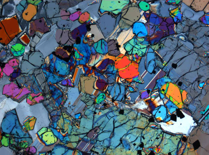 Thin Section Photograph of Apollo 12 Sample 12005,57 in Cross-Polarized Light at 2.5x Magnification and 2.85 mm Field of View (View #65)