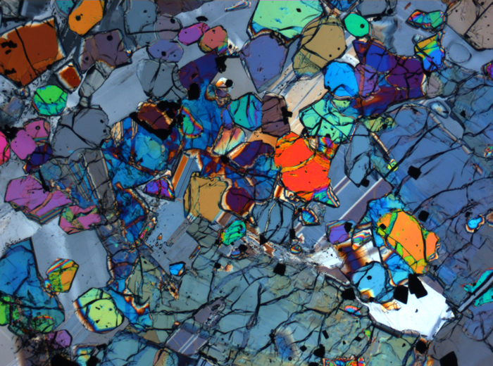 Thin Section Photograph of Apollo 12 Sample 12005,57 in Cross-Polarized Light at 2.5x Magnification and 2.85 mm Field of View (View #66)