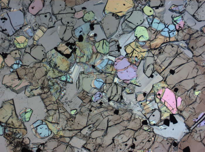 Thin Section Photograph of Apollo 12 Sample 12005,57 in Plane-Polarized Light at 2.5x Magnification and 2.85 mm Field of View (View #66)