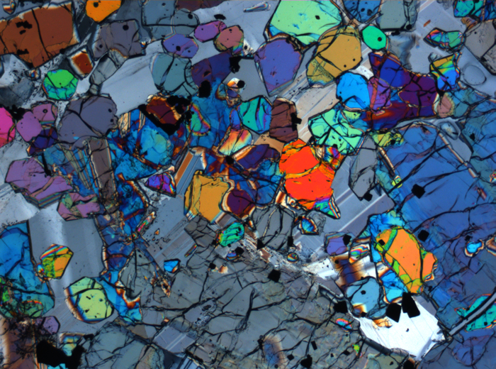 Thin Section Photograph of Apollo 12 Sample 12005,57 in Cross-Polarized Light at 2.5x Magnification and 2.85 mm Field of View (View #67)