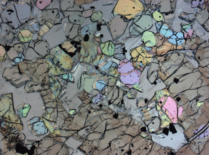 Thin Section Photograph of Apollo 12 Sample 12005,57 in Plane-Polarized Light at 2.5x Magnification and 2.85 mm Field of View (View #67)