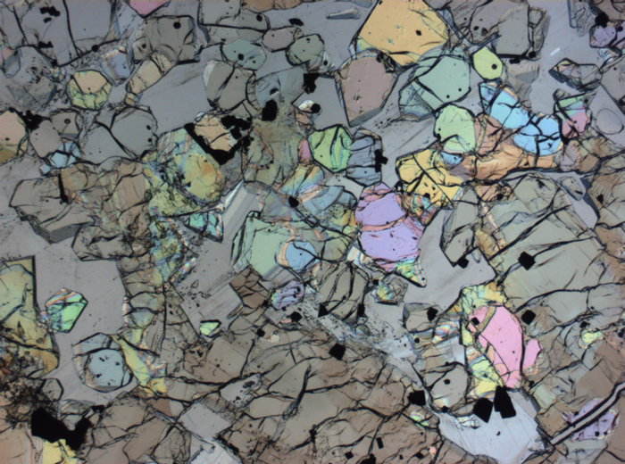 Thin Section Photograph of Apollo 12 Sample 12005,57 in Plane-Polarized Light at 2.5x Magnification and 2.85 mm Field of View (View #68)