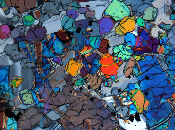 Thin Section Photograph of Apollo 12 Sample 12005,57 in Cross-Polarized Light at 2.5x Magnification and 2.85 mm Field of View (View #69)
