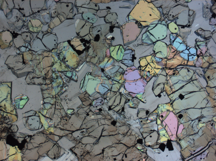 Thin Section Photograph of Apollo 12 Sample 12005,57 in Plane-Polarized Light at 2.5x Magnification and 2.85 mm Field of View (View #69)