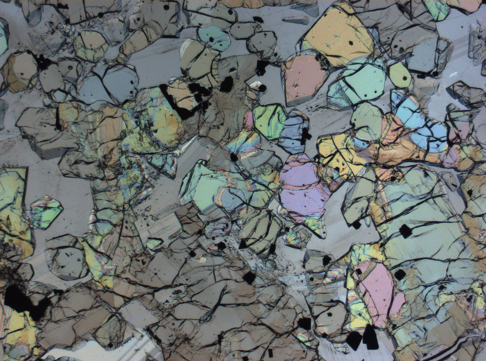 Thin Section Photograph of Apollo 12 Sample 12005,57 in Plane-Polarized Light at 2.5x Magnification and 2.85 mm Field of View (View #7)