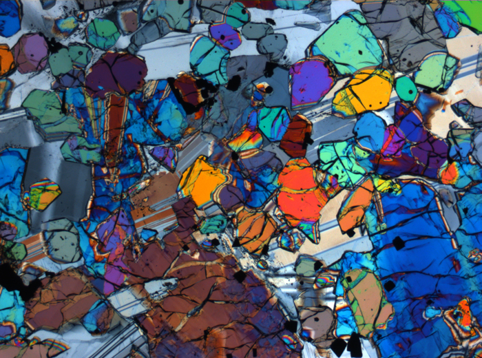 Thin Section Photograph of Apollo 12 Sample 12005,57 in Cross-Polarized Light at 2.5x Magnification and 2.85 mm Field of View (View #71)