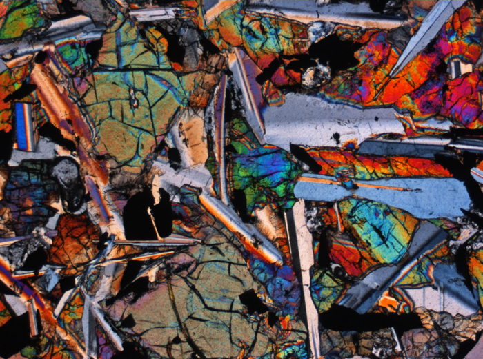 Thin Section Photograph of Apollo 12 Sample 12006,10 in Cross-Polarized Light at 2.5x Magnification and 2.85 mm Field of View (View #1)