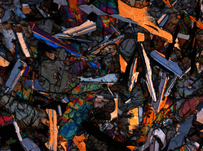 Thin Section Photograph of Apollo 12 Sample 12006,10 in Cross-Polarized Light at 2.5x Magnification and 2.85 mm Field of View (View #2)