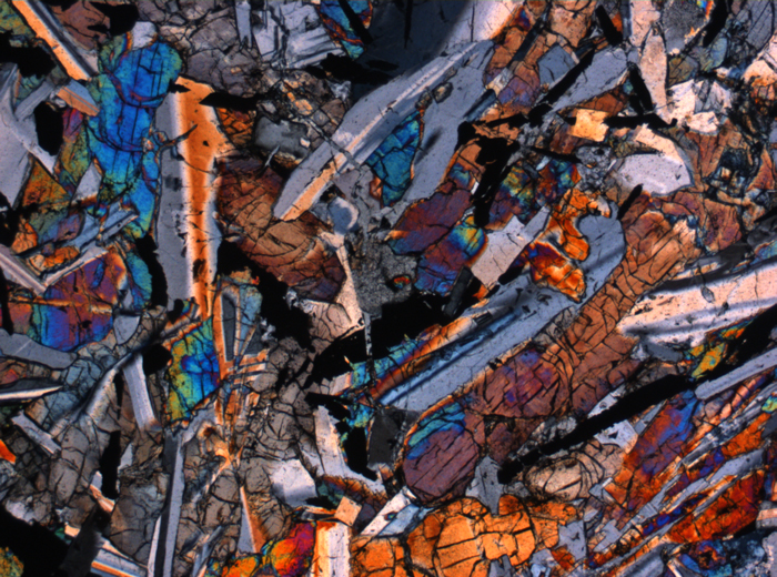 Thin Section Photograph of Apollo 12 Sample 12006,10 in Cross-Polarized Light at 2.5x Magnification and 2.85 mm Field of View (View #3)