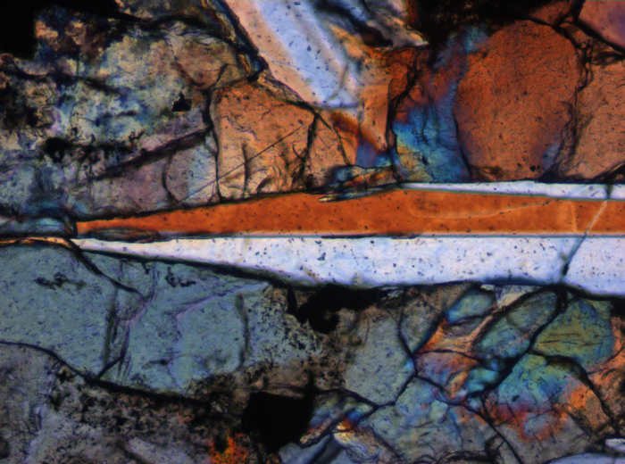 Thin Section Photograph of Apollo 12 Sample 12006,10 in Cross-Polarized Light at 10x Magnification and 0.7 mm Field of View (View #4)
