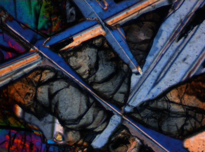 Thin Section Photograph of Apollo 12 Sample 12006,10 in Cross-Polarized Light at 10x Magnification and 0.7 mm Field of View (View #5)